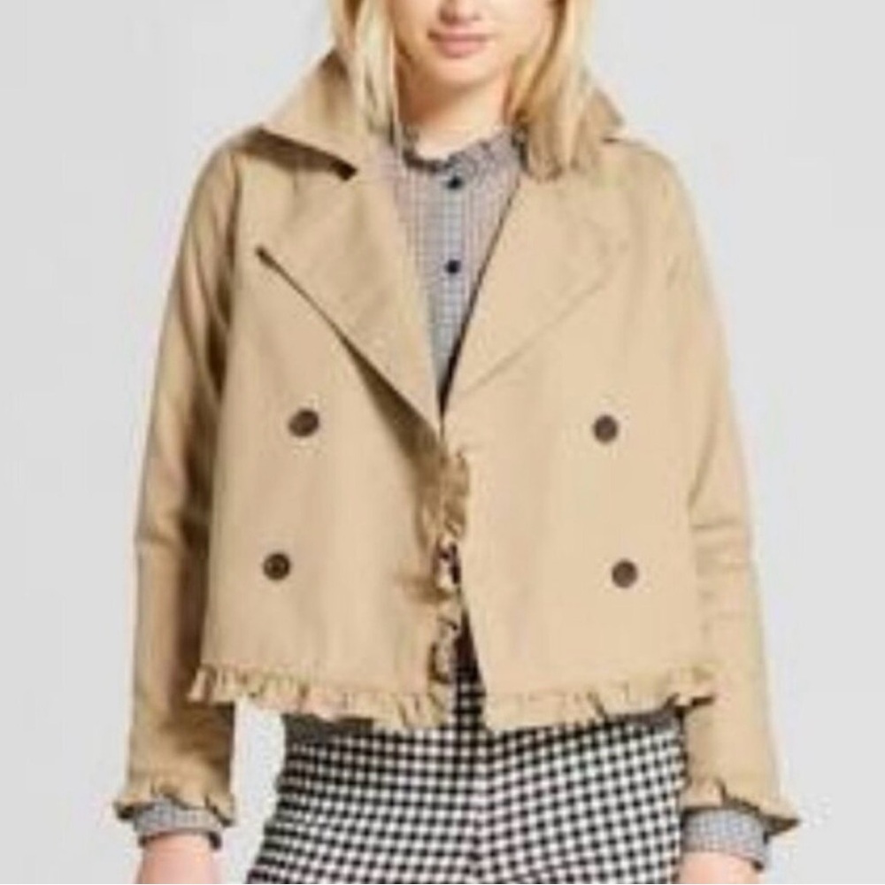 Who What Wear Beige Cropped Double-Breasted Trench Jacket
